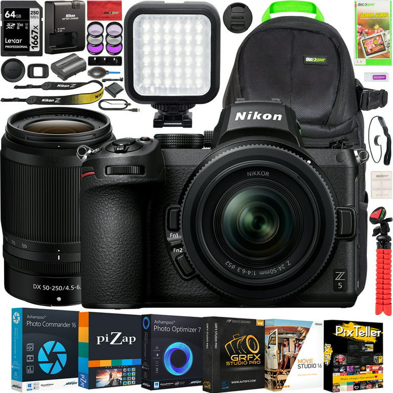 band Bowling Efternavn Nikon Z5 Mirrorless Full Frame FX Camera 2 Lens Kit with 24-50mm f/4-6.3 +  50-250mm f/4.5-6.3 DX VR Bundle with Deco Gear Photography Backpack + Photo  Video LED + 64GB Card +