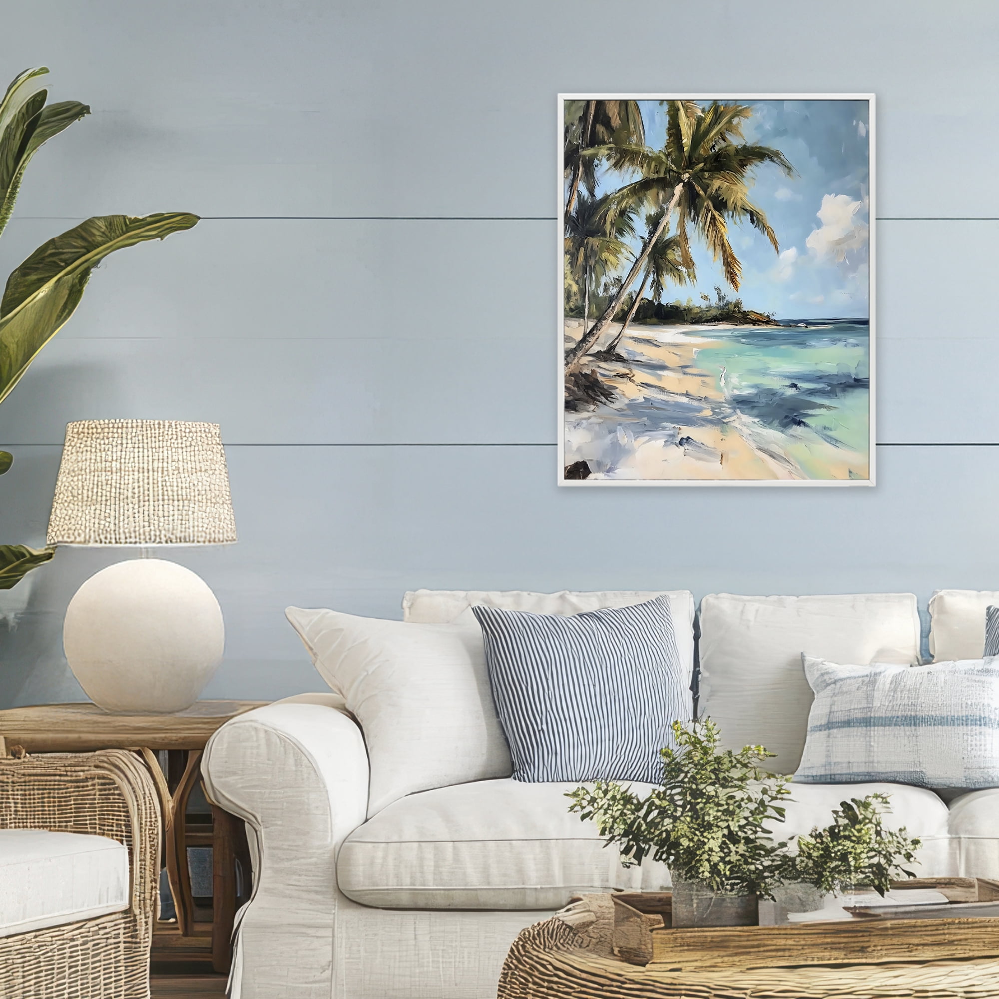 Stupell Industries Tropical Coastline Palm Frond Shadows White Framed Giclee Art, design by Franklyn Gregory