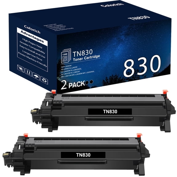 TN830 TN830XL Toner Cartridge Compatible for Brother TN830 TN-830 HL-L2460DW DCP-L2640DW HL-L2405W MFC-L2820DW HL-L2400D Printer Ink Black 2-Pack
