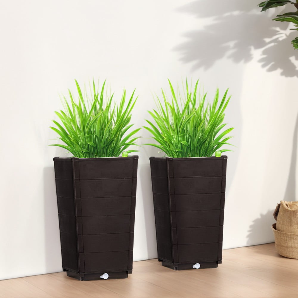 IVV 2-Pack Tall Tree Planters - Plastic Square Tapered Plant Pots for Indoor Outdoor - 22.4" H - Modern Decorative Flower Pots for Front Porch Containers Patio Deck - Dark Brown