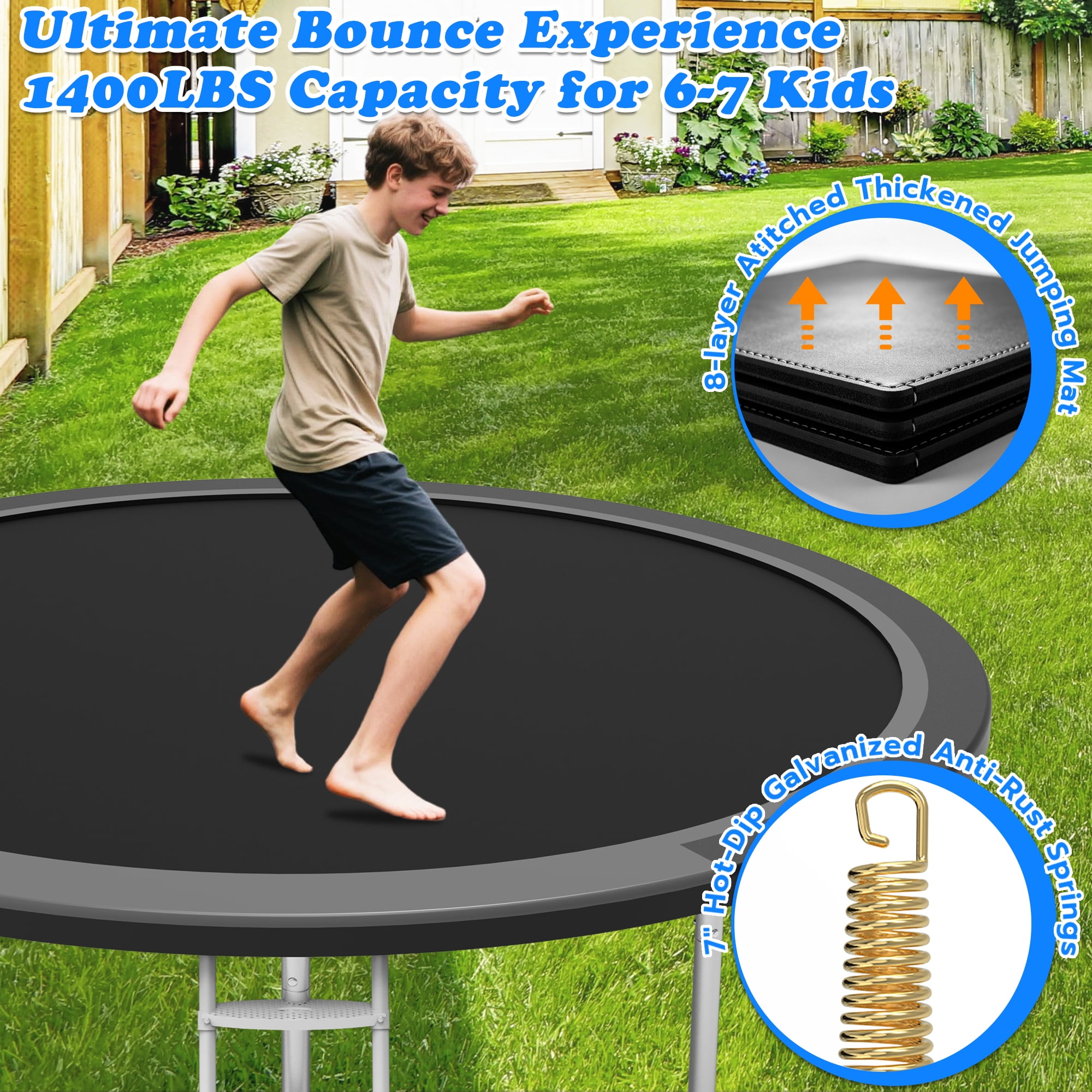 Cochan 12 FT Trampoline with Enclosure Net, 1200LBS Outdoor Trampoline for Kids and Adults with Ladder, Anti-Rust Backyard Heavy Duty Round Trampoline with Net, 4-5 Children,Birthday Gift