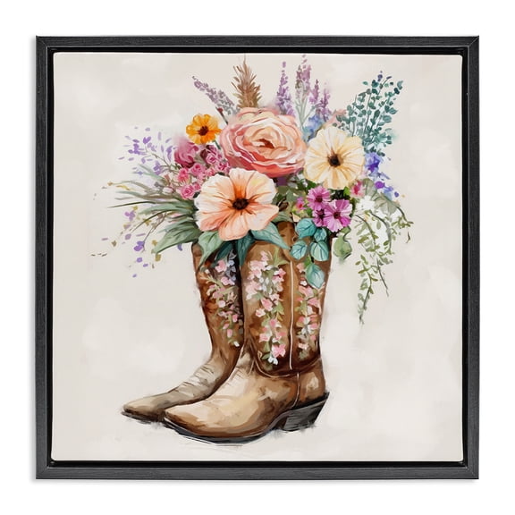 Stupell Industries Southwestern Country Cowboy Boots Bouquet Black Floating Frame Canvas Art, 18 x 18, by Ziwei Li