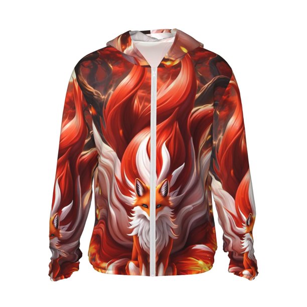 Fotbe Red Leaf Flame Fox Chaqueta con Protección Solar UPF 50+ para Hombre y Mujer, Camisa con Capucha y Bolsillos-Large