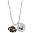 thumbnail image 1 of Delight Jewelry Silvertone Large Enamel Football Silvertone Script Initial Disc - V - Charm Necklace, 20"+3", 1 of 4
