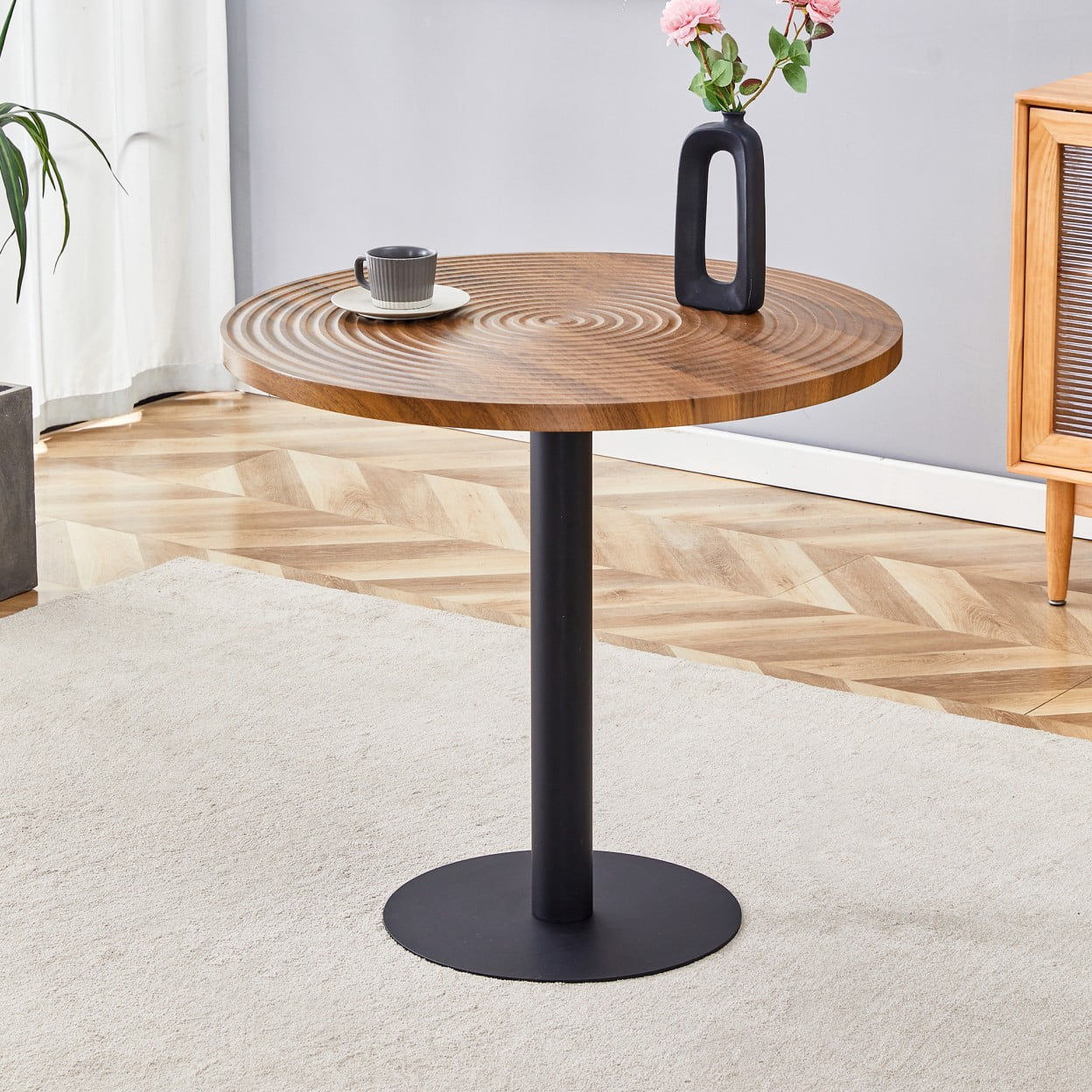 31.5" Round Dining Table for 2-4, Modern Wood Grain Kitchen Table with Black Metal Base, Water-Resistant MDF Top, Small Space Dining Table for Home Office, Natural