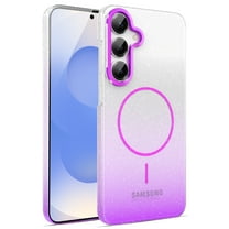 for Samsung Galaxy A16 5G/4G Clear Glitter Case with Gradient Color, Luxury Magnetic Back Compatible with MagSafe, Support Wireless Charging PC Protective Cover, Lightweight & Anti-Scratch, Purple