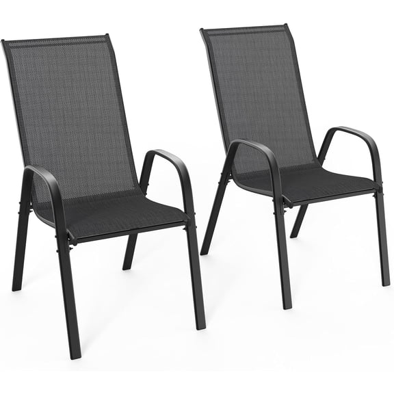 ANHXN Stackable Outdoor Dining Chairs with Sling High Backs and Armrests for Patio Poolside Garden and Balcony