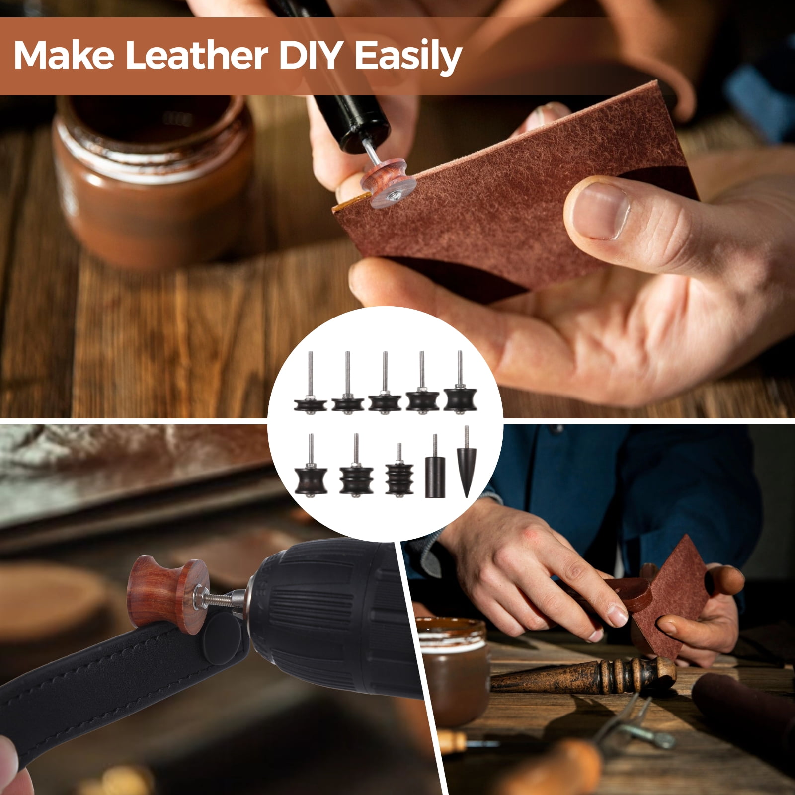 10-in-1 Leather Burnisher Kit for Rotary Tools - 3mm Shank Professional Edge Polisher Bits | Instant Shine for Belts, Wallets, Bags | Beginner-Friendly Leather Craft Tools