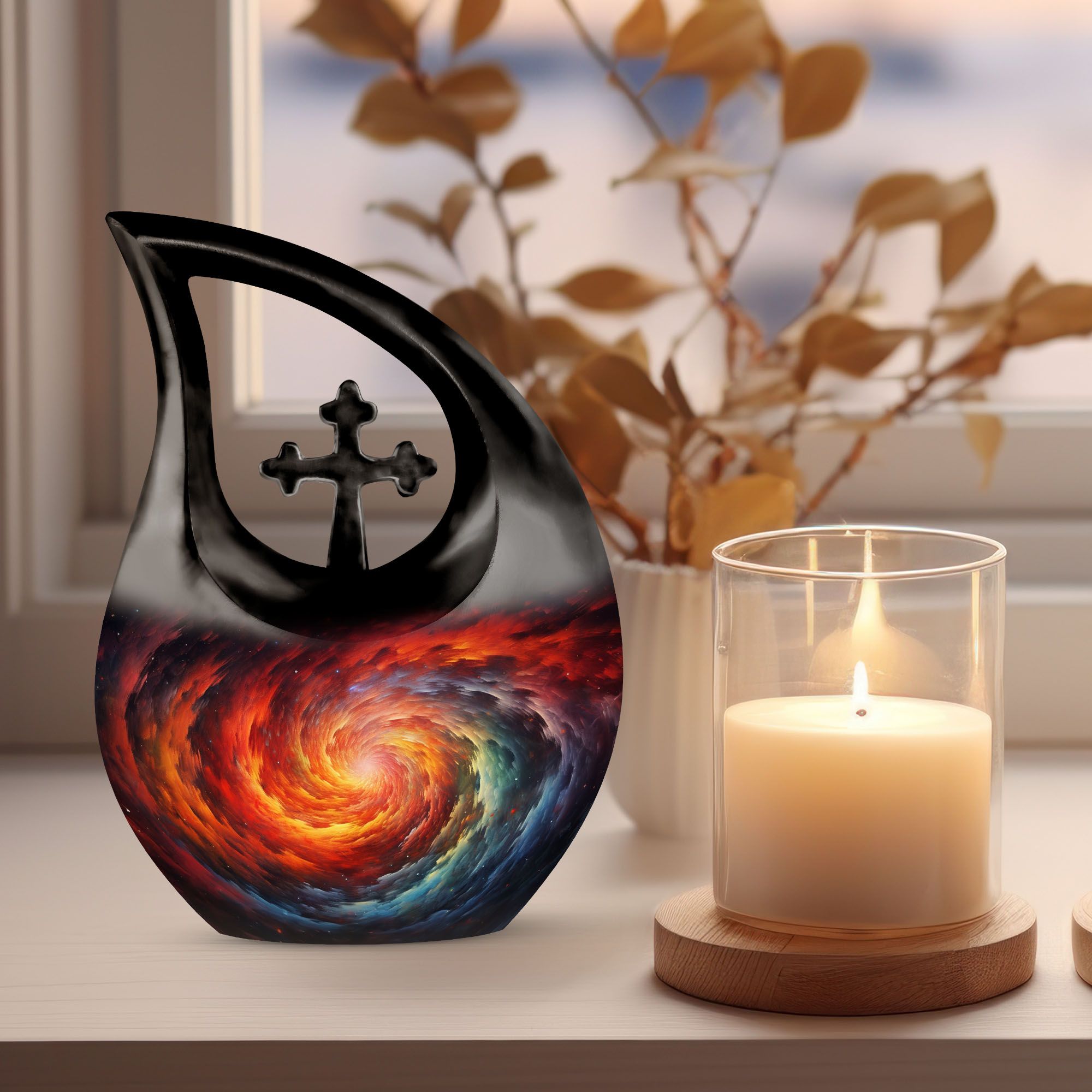MUKTIVE Galaxy Cremation Urns for Adult Ashes - 10 Tear Drop Galaxy Urn - Large Memorial Urn for Human Ashes - Velvet Bag Included