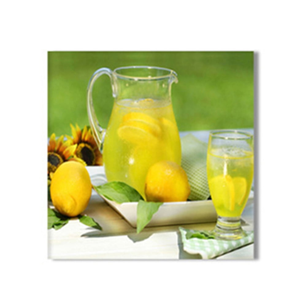 Yirtree 3 Piece Wall Art Slice of Lemon Isolated Light Grey Canvas Painting Print Fruit Picture Lemon and Ice Cubes Poster Artwork for Living Room Kitchen Home Decor Ready to Hang