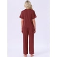 thumbnail image 5 of DARING DIVA Satin Pajamas Silky Short Sleeve V Neck Shirt Long Pant Set XL Red, 5 of 7