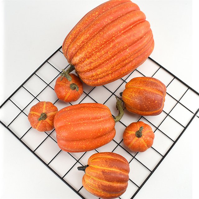 7PCS Modelo De Calabaza De Simulación Decoración De Calabaza Artificial Decoración De Mesa Para El Hogar Para Acción De Gracias Y Halloween Anggrek Simulation Pumpkin Model