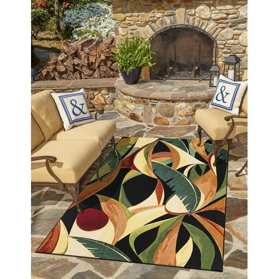 Unique Loom Outdoor Botanical Collection Area Rug - Sprout (5' 1" x 8' Rectangle Multi/Black)