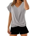 thumbnail image 2 of Gray Womens Blouses Solid Color V Neck T Shirt Elegant Short Sleeved Top for Spring and Summer Women's Clothing Ladies Tops and Blouses, 2 of 4