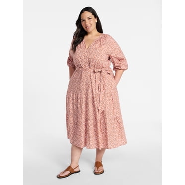Terra & Sky Women's Plus Size Cinch Waist Midi Dress, Sizes 0X-4X