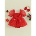 thumbnail image 2 of Bagilaanoe Baby Girl Christmas Outfits Newborn Rompers Dress Short Puff Sleeve Bodysuits + Headband 3M 6M 12M 18M Infant A-line Princess Tulle Dresses, 2 of 9