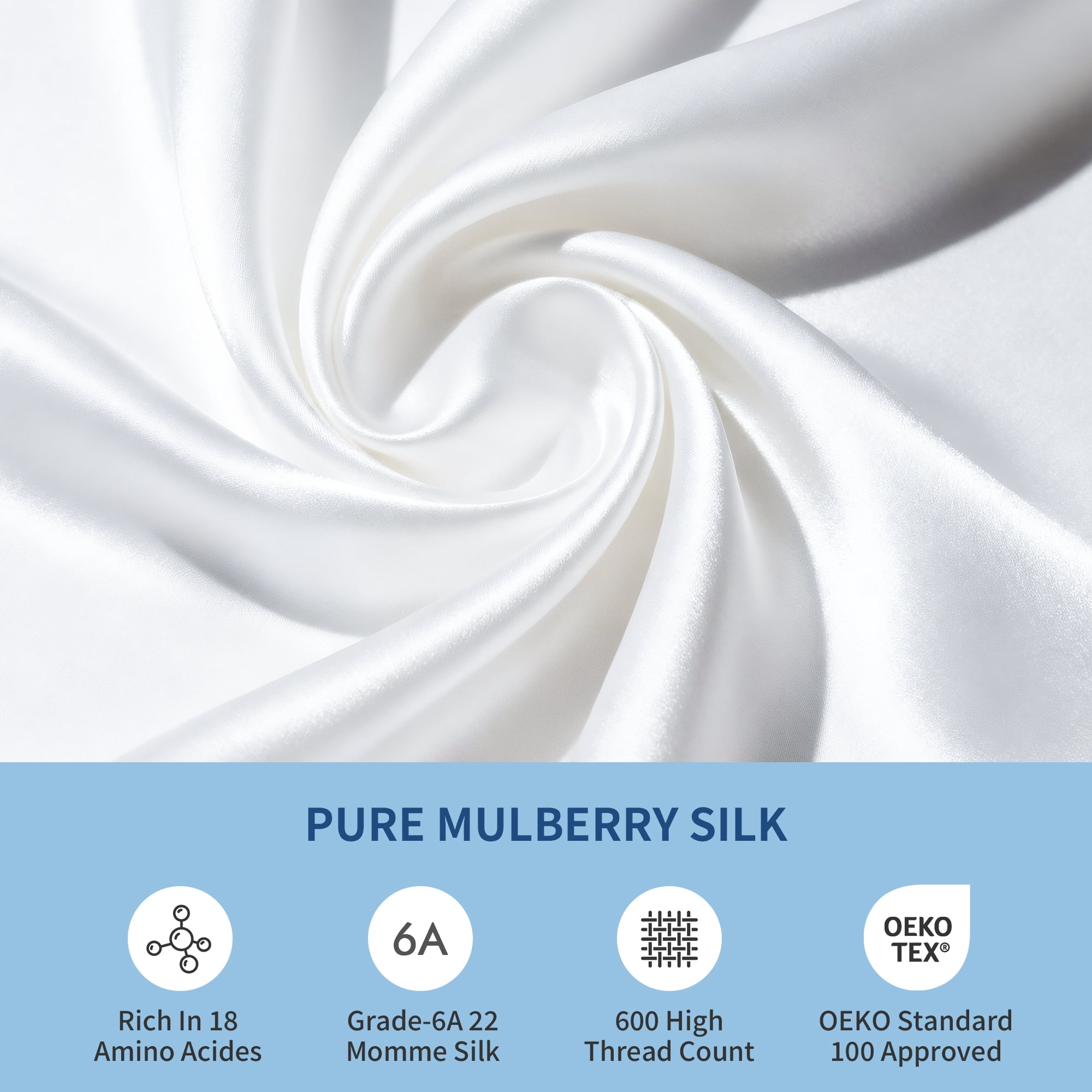 Dafinner Luxury Set of 2 Pure Mulberry Silk Pillowcases with Hidden Zipper Queen Size, Silky Pillow Cases for Skin & Hair (20x30, White)