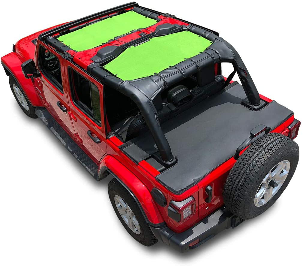 Shadeidea Jeep Wrangler Sun Shade JL Top Sunshade Front and Rear 2  piece-Green Mesh Screen Sunshade JLU Unlimited 4 Door 2018-Current New  Model Cover UV Blocker with Grab Bag-10 Years Warranty -