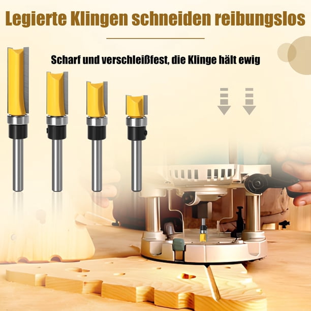 Kenally 4 pack/lote brocas rebajadoras y rebajadoras al ras superficies de madera lisas y sin costuras broca enrutadora de embutir fácil Herramientas manuales y eléctricas