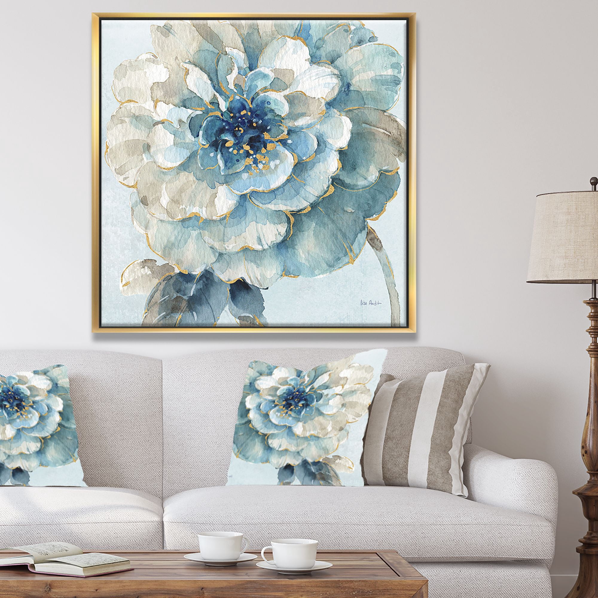 Designart ' Indigold Watercolor Flower II ' Farmhouse Framed Canvas