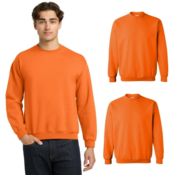 GILDAN High Visibility Long-Sleeve Safety Sweatshirt | Hi Vis Pullover Sweatshirt Workwear Pack of 2 Heavy Blend Fleece Safety Orange Sweater 5.3 Oz Size – Small