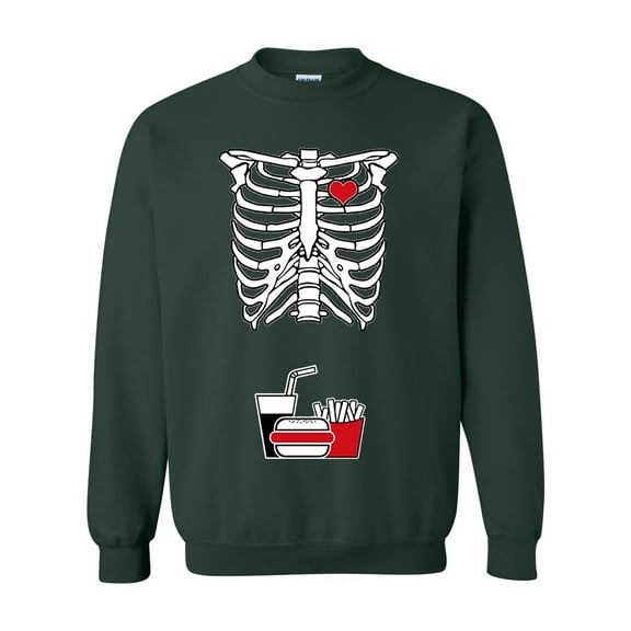 Skeleton Junk Food Burger Fries Softdrinks Snack Funny DT Novelty Crewneck Sweatshirt