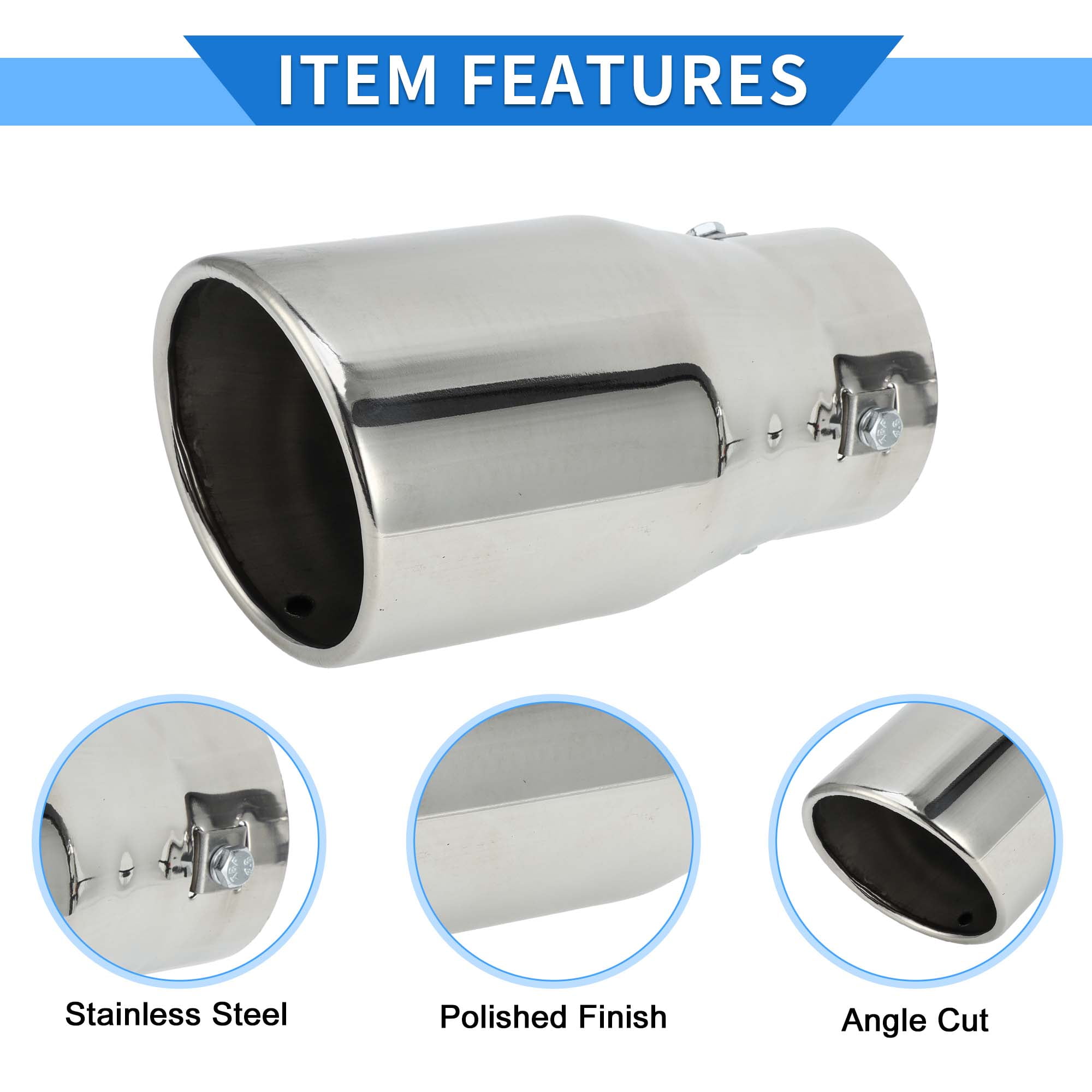 Unique Bargains Slant Cut Exhaust Tip 1.6 - 3.0 Inlet 3.9 Outlet 7.3 Length Silver Tone
