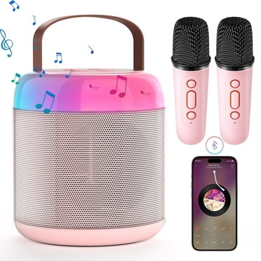 DR.J Professional Karaoke Machine for Kids with 2 Wireless Microphones LED Lights For 3 to 12 Old, Pink