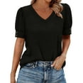 thumbnail image 2 of ICHUANYI Womens Tops Cap Short Sleeve Blouse V Neck Summer Spring Shirts Casual Solid Color Base T-shirt Button Top, 2 of 7