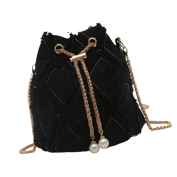 Denims Drawstring Bucket Bag for Women's Tassels Jeans Shoulder Crossbody Purse