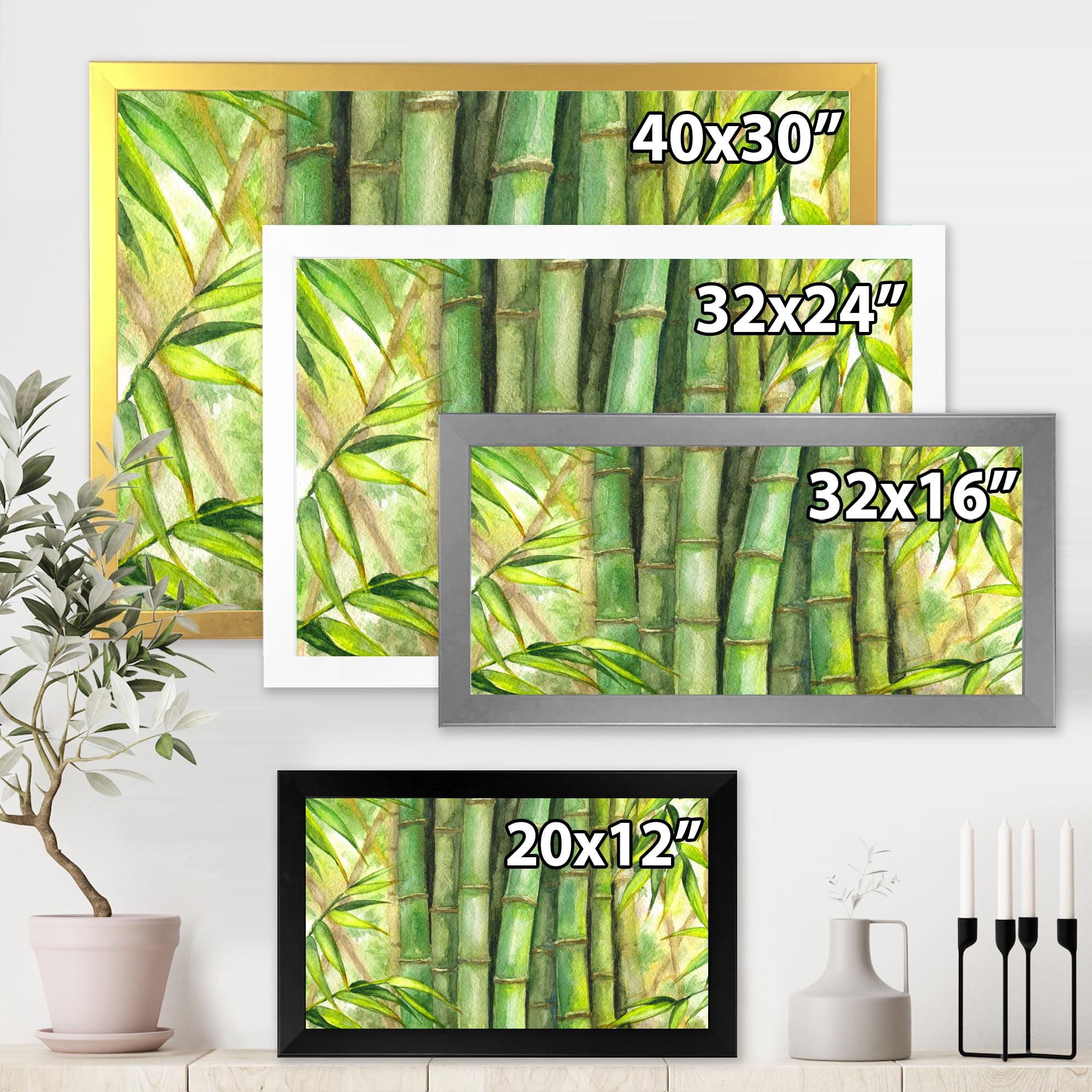 Designart 'Bright and Green Bamboo Stems' Transitional Framed Art Print