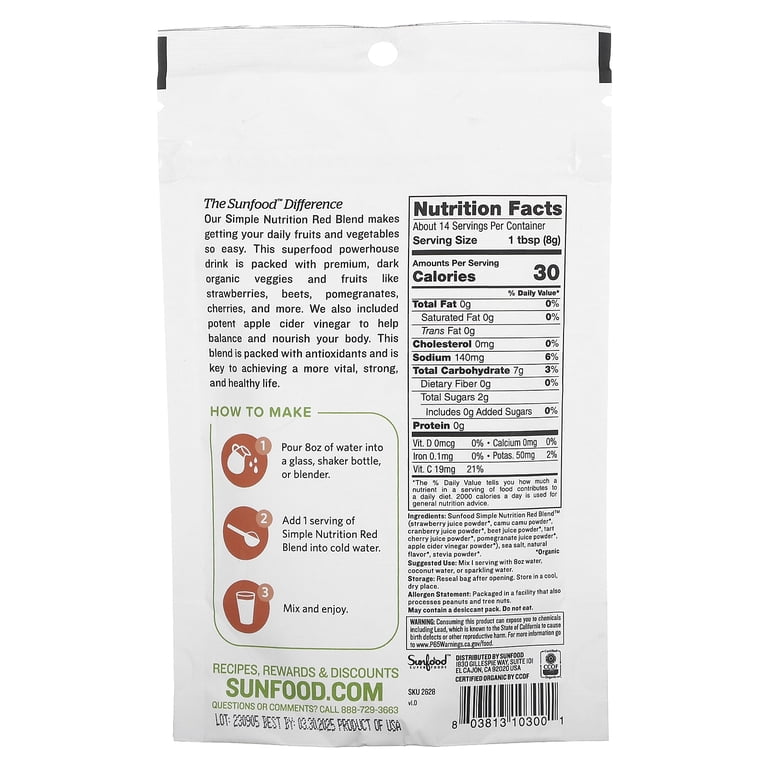 Sunfood Simple Nutrition Superfood Mix, Red Blend Fruit Powder, 4