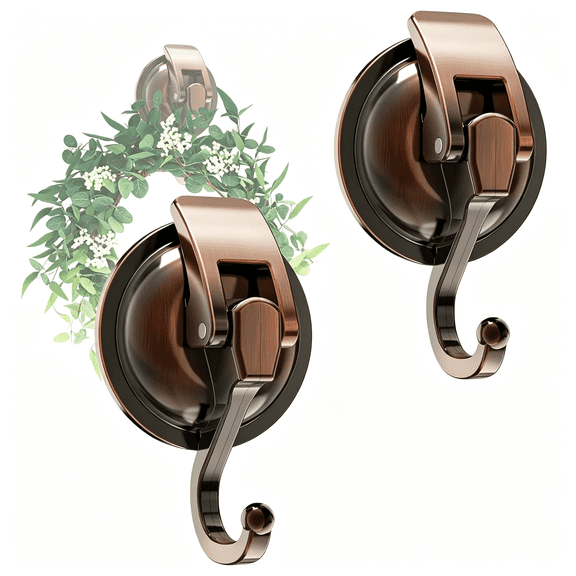 BPPEG Suction Cup Shower Hooks and Wreath Hanger 2 Pack Red Bronze | Heavy Duty Vacuum Suction Cup Hooks for Shower of Door Glass Window of Bathroom Kitchen Tile Reusable Towel Robe Loofah Hook