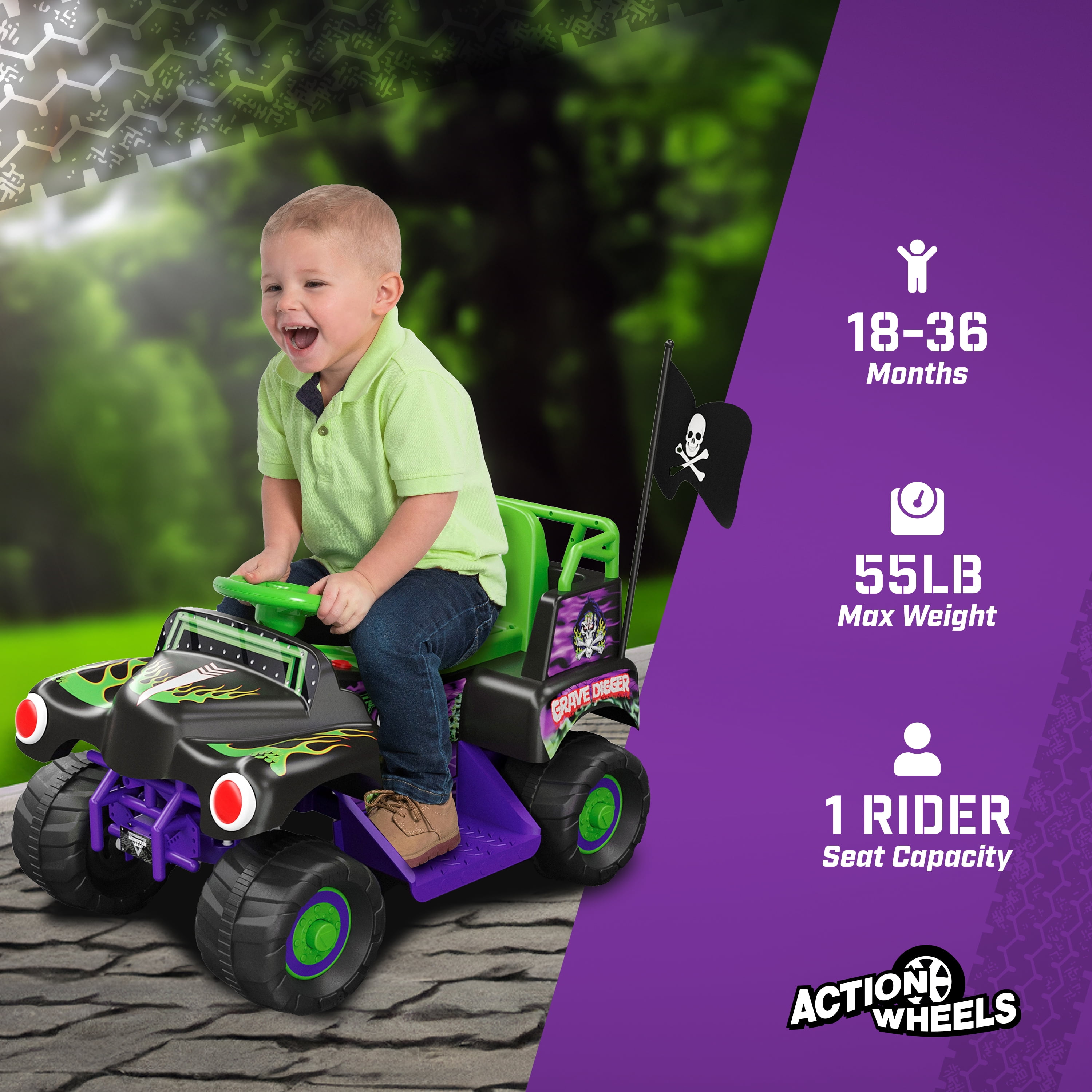 6V Grave Digger Ride on Car Monster Truck Monster Jam Graphics for Boys & Girls 18-36 Months