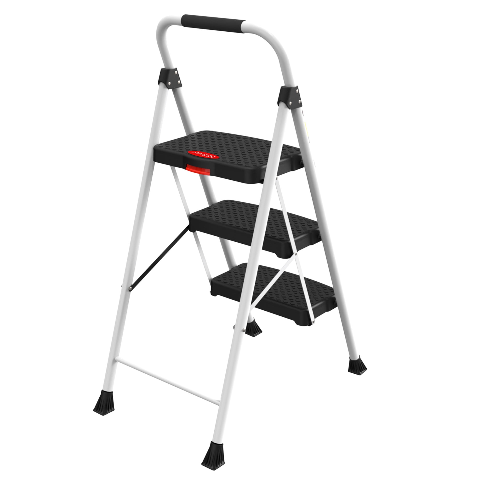 HBTower 3 Step Steel Ladder with Snap-Lock, 330 lbs Capacity, White