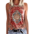 thumbnail image 1 of Playeras,Blusas y Tops,Ropa para Mujer Verano Tops Camisetas sin mangas con estampado de cuello redondo para mujer, camisetas básicas de ajuste holgado informal de verano, blusa de playa (Red, S), 1 of 4