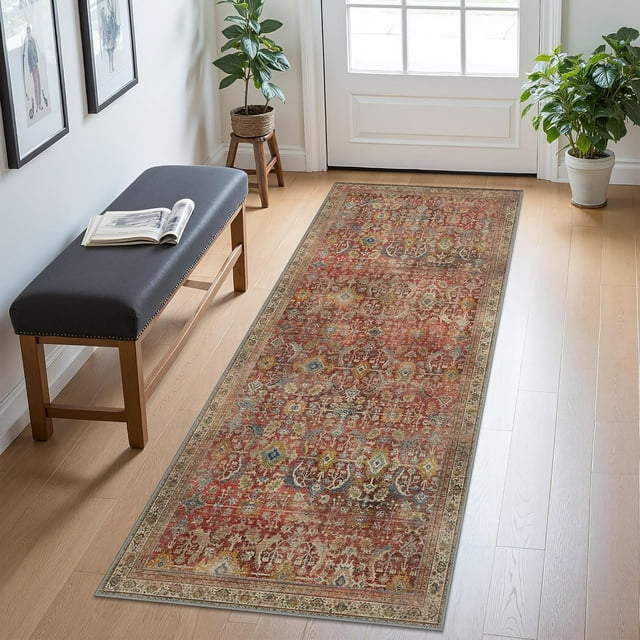 Area Rug x for Living Room Bedroom Dining Room Washable Rugs Vintage Distressed Print Carpet UltraThin Chenille Low Pile Lightweight Rug with Non Slip Backing Sepia