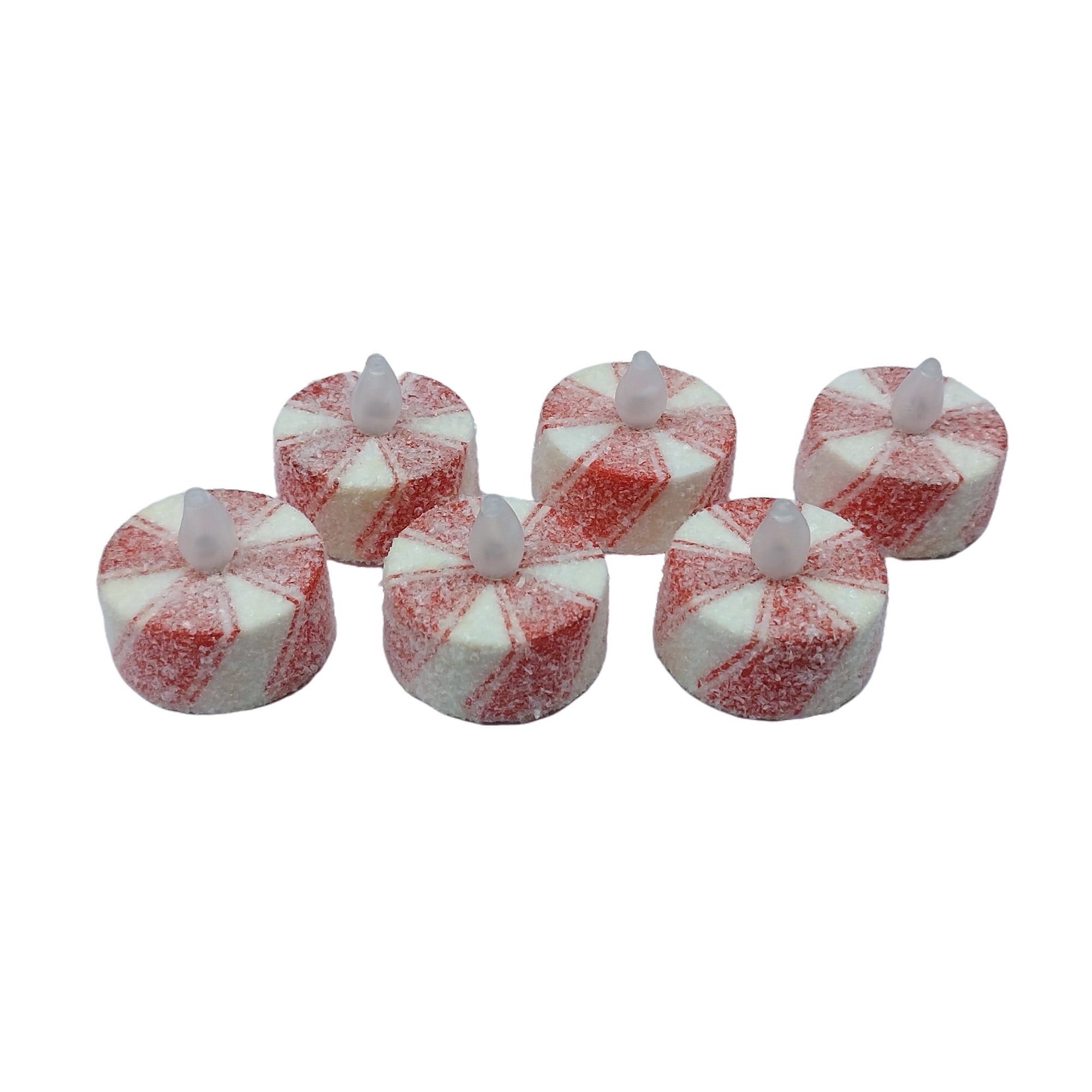 Indoor Battery-Operated LED Plastic Flameless Candy Cane Christmas Tealight Candles, Red and White, 1.5", 6 Count, by Holiday Time