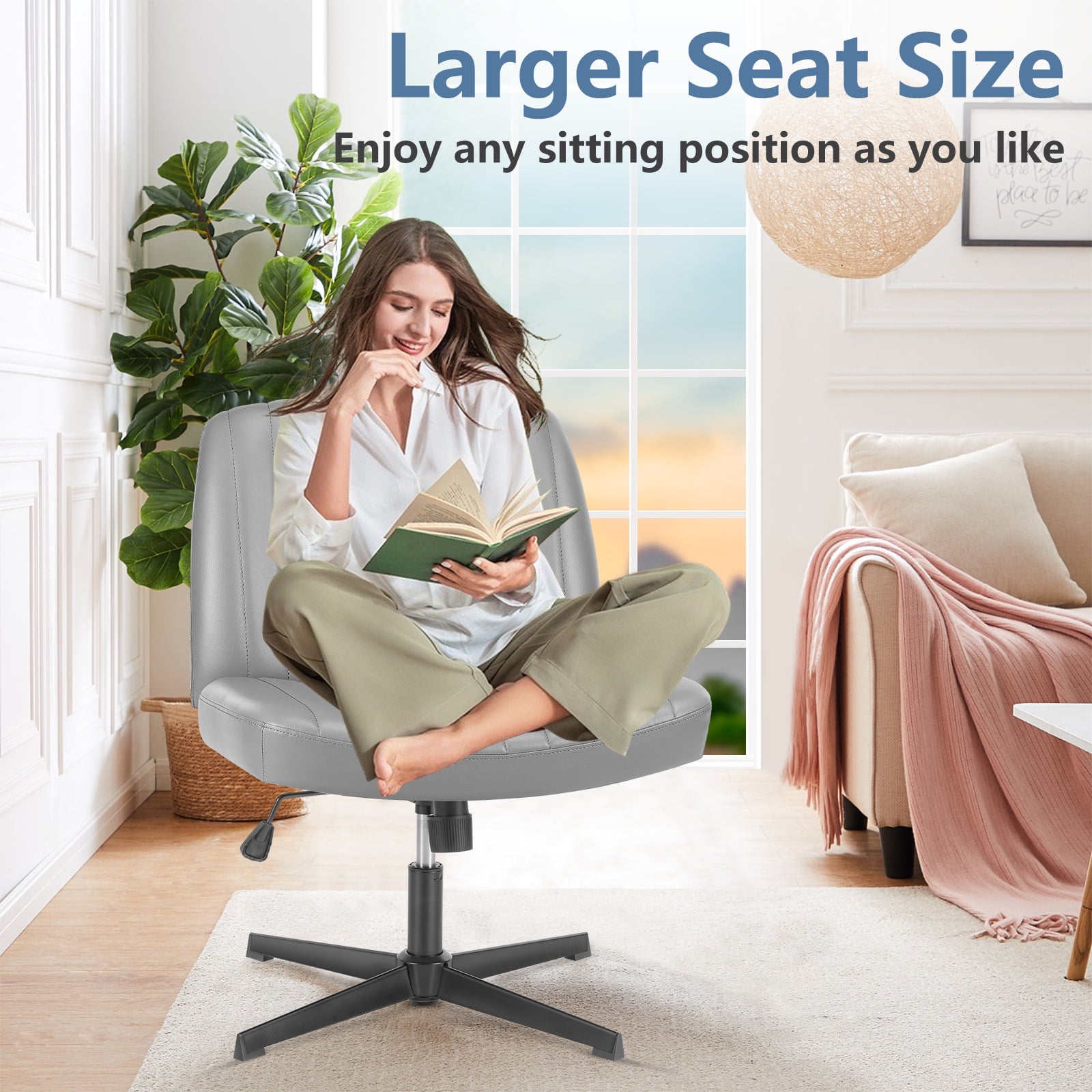 MAYEERTY Armless Criss Cross Chair Office Chair Vanity Chair for Bedroom Office，Gray