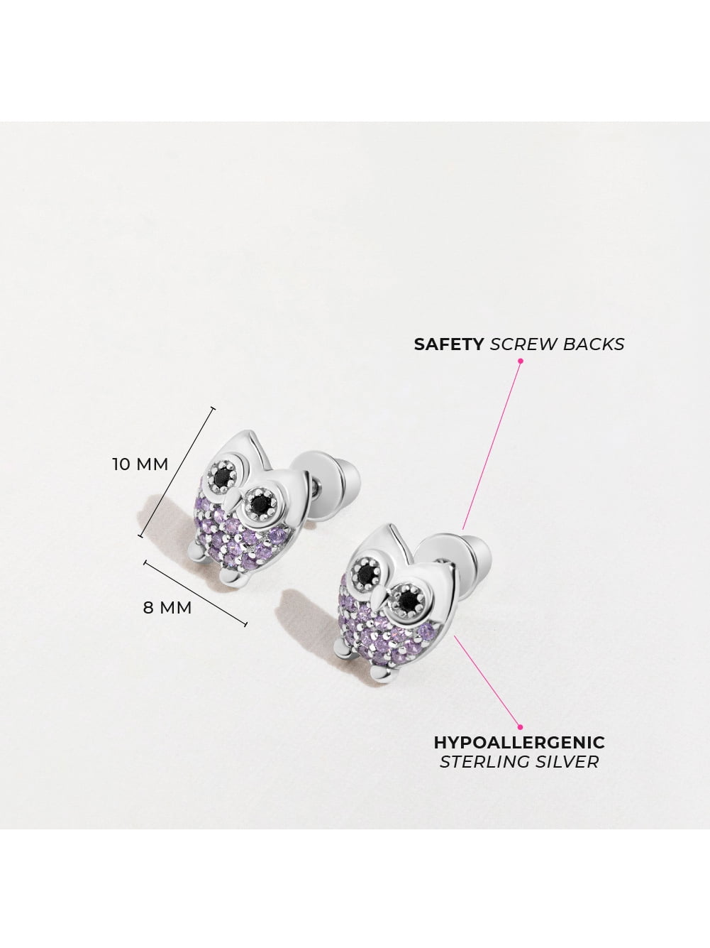 Hoot CZ Owl Baby / Toddler / Kids Earrings Screw Back - Sterling Silver