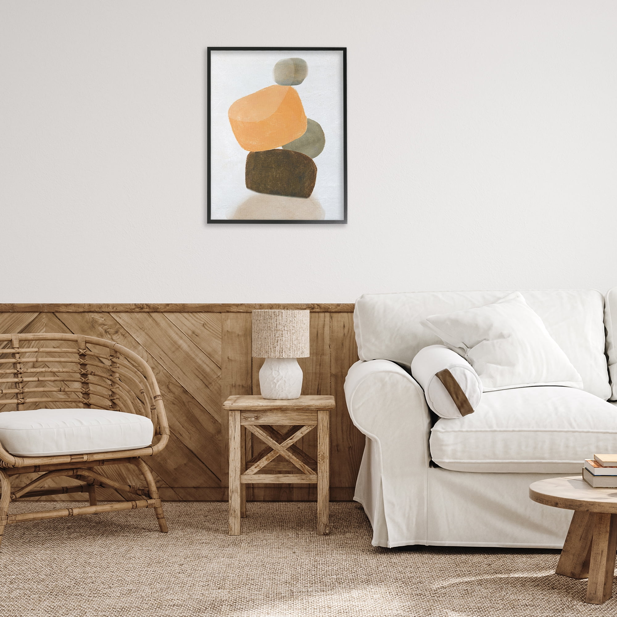 Stupell Industries Orange & Grey Rocks Abstract Painting Black Framed Art Print Wall Art, 24 x 30
