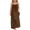 thumbnail image 2 of Huowey Girls Youth Summer Long Dress Sleeveless Spaghetti Strap Scoop Neck Loose Fit Solid Colro Backless Casual Home Wear Lightweight Breathable Stylish Dresses For Toddler Kids,Coffee,9-10 Years, 2 of 5