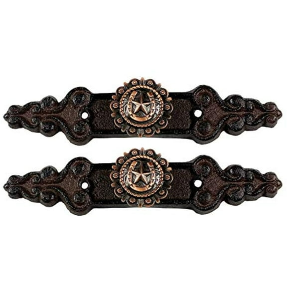Urbalabs Cast Iron Large Copper Horseshoe Concho Star Knobs Kitchen Cabinet Handles and Drawer Pulls Antique Rustic Decor Farmhouse Cabinet Handle Western Dresser Pulls