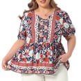 thumbnail image 2 of DARING DIVA Women's Plus Boho Floral Print V Neck Blouse 4X Red, 2 of 6