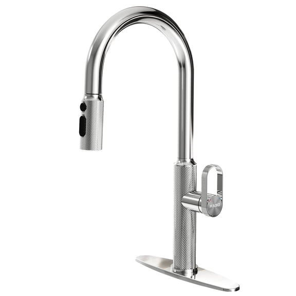 MASO Kitchen Faucet with Pull-Down Sprayer, 3 Spray Modes, Single Handle High Arc Sink Faucet for Kitchen, RV, Laundry and Bar, 304 Stainless Steel, Polished Chrome