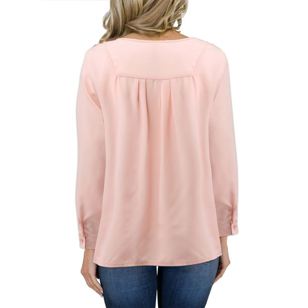 Button Down Shirts for Women, Womens Fall Tops, Business Casual Tops for  Women, Womens Blouse, Mock Neck Tops for Women, Long Sleeve Blouses for  Women, Solid Color Chiffon Shirt Pink S at