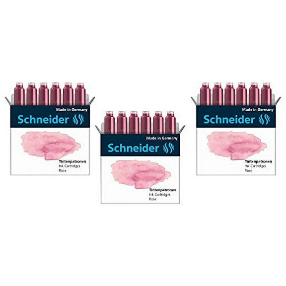 SCHNEIDER Pack of 3 Packs of 6 Ink Cartridges for Fountain Pen Pastel Pink