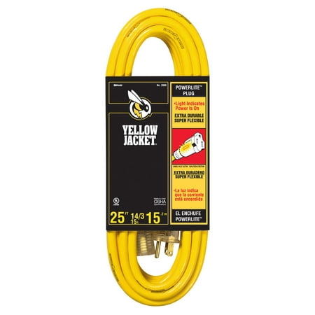 Yellow Jacket 2886 14/3 Heavy-Duty 15-Amp Premium SJTW Contractor Extension Cord with Lighted End,