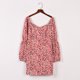 thumbnail image 5 of Vestidos sueltos para mujer Vestido informal de verano Estampado de crisantemo pequeño Cuello cuadrado Vestido de manga larga Mini vestido Pompotops hdfakjf2408, 5 of 9
