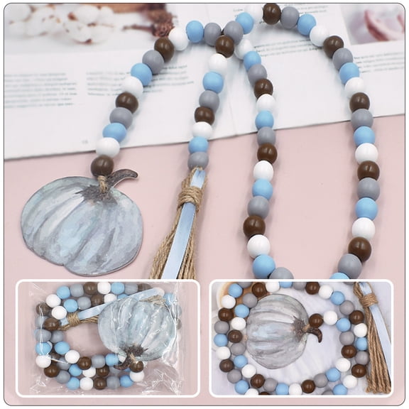LOLIPPYY Farmhouse Decorations Blue Wood Bead Garland with Tassel for Thanksgiving 1Pack